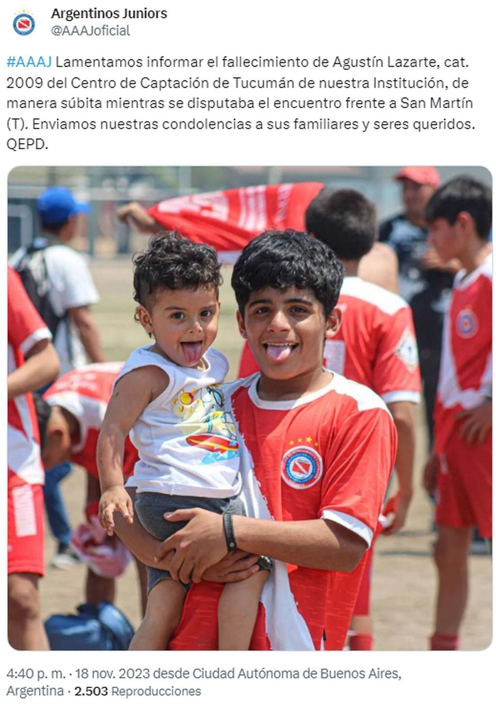 Comunicado de la Asociación Atlética Argentinos Juniors. Foto: Captura Redes Sociales