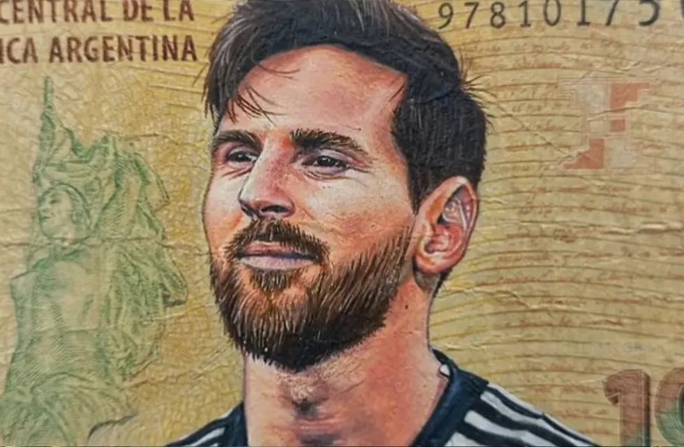 Instagram @mauromarcos99/ Mauro Alejandro Marcos, un artista de 23 años, oriundo de Jujuy, pintó un billete con la cara del 10. Foto: Web