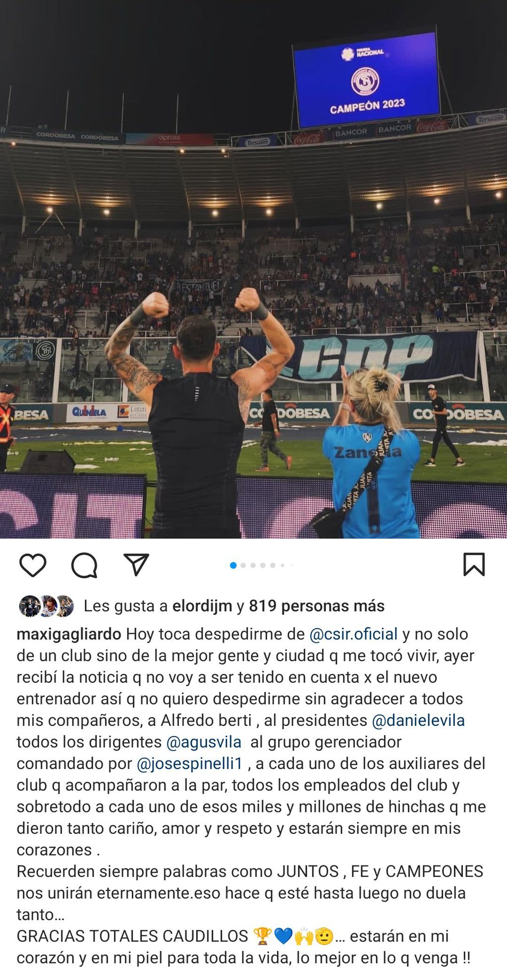 Maximiliano Gagliardo se despidió de Independiente Rivadavia. / Gentileza.