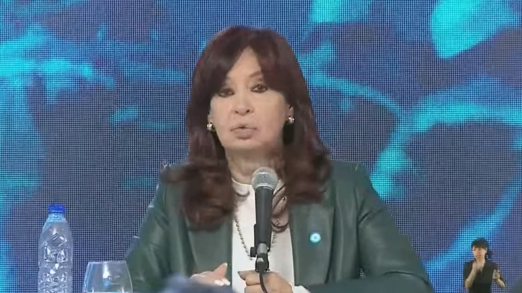 La vicepresidenta Cristina Fernández de Kirchner durante su discurso. Foto: Captura transmisión