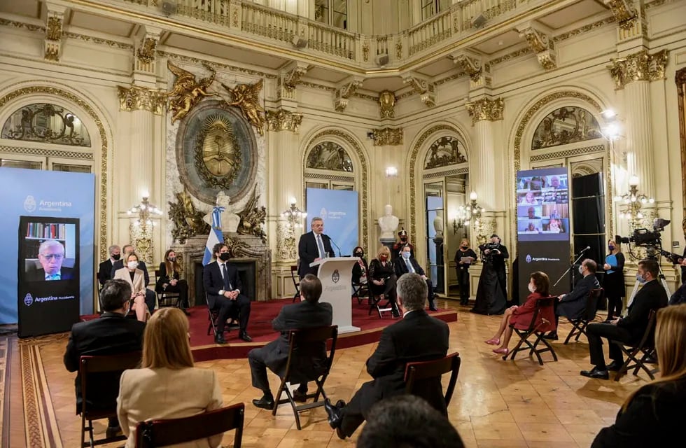 El presidente Alberto Fernández cuando presentó desde la Casa Rosada el proyecto de ley de Reforma de la Justicia.