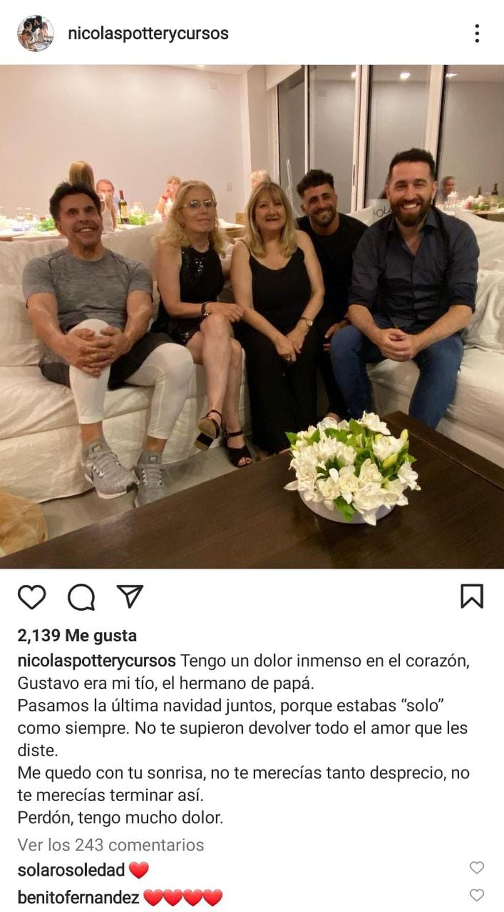 El duro posteo de Nicolás Pottery, el sobrino de Gustavo Martínez, contra los Fort (Instagram)