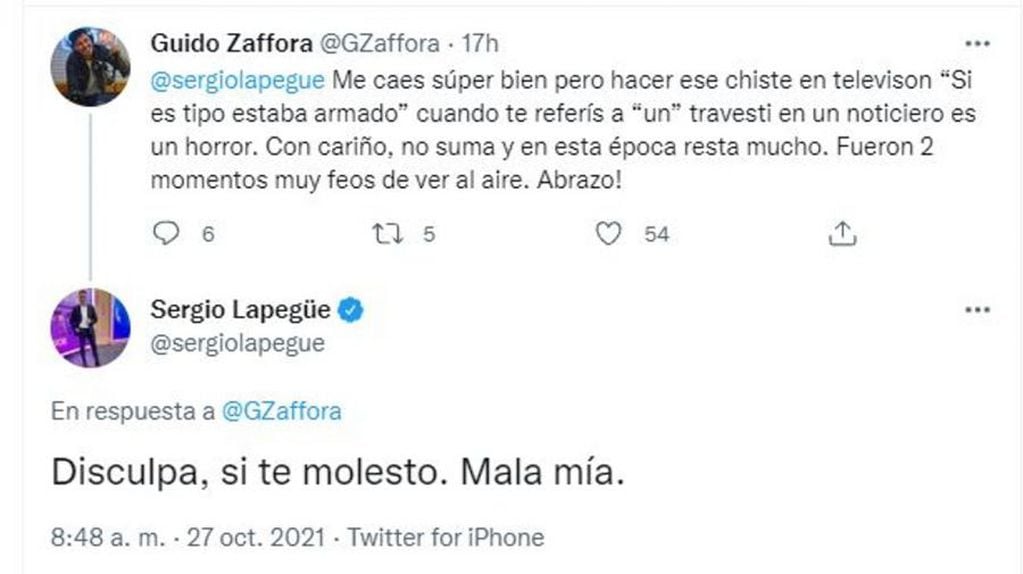 Sergio Lapegüe y un comentario transfóbico que no se lo dejaron pasar en las Twitter