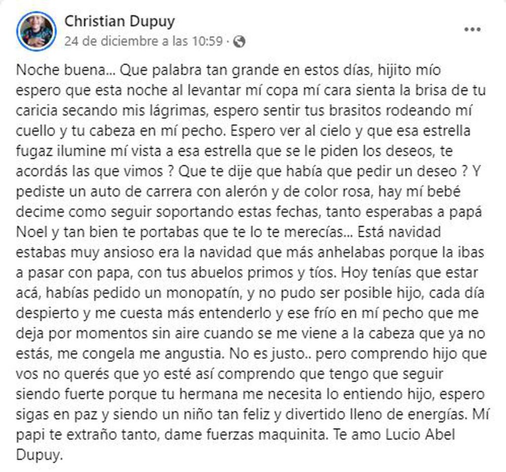 El mensaje del padre de Lucio Dupuy