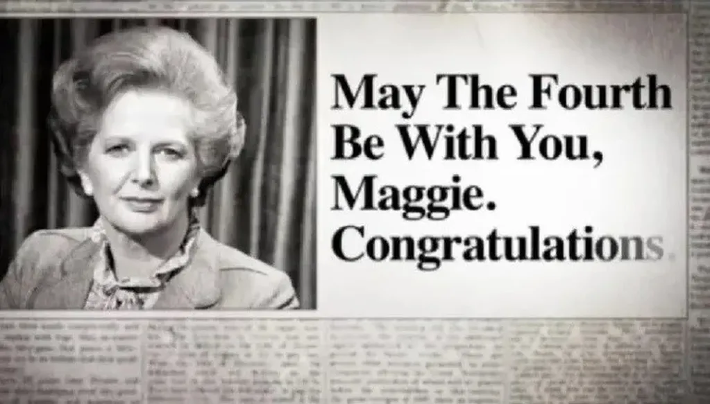 El 4 de mayo de 1979 el Partido Conservador saludó en un periódico a Margaret Thatcher.