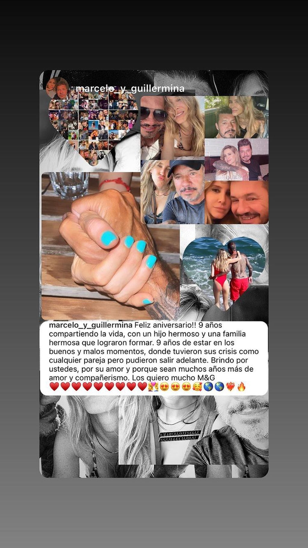 Guillermina Valdes y Marcelo Tinelli celebraron sus 9 años de amor en las redes sociales