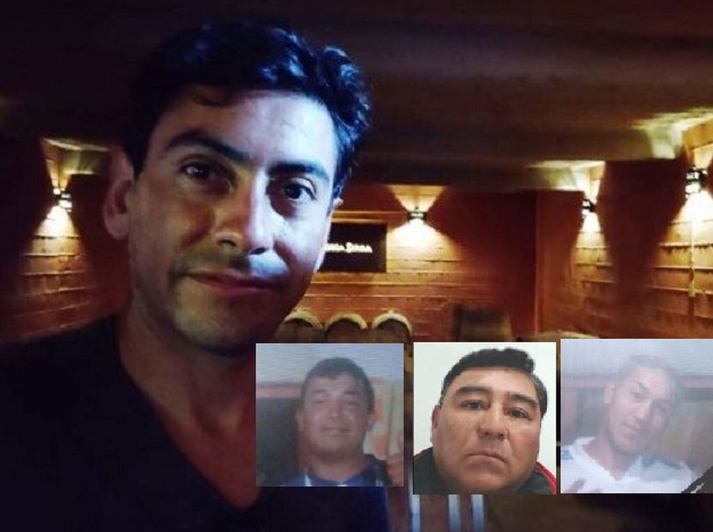 Nicolas Acevedo, la víctima fatal, y los tres detenidos.