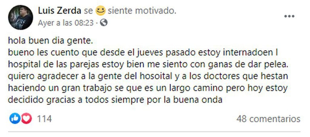 El comunicado de Luisito en su Facebook.