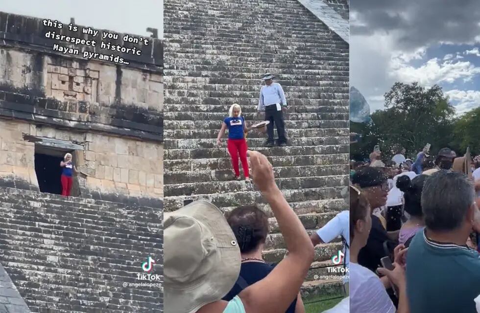 Video: una turista subió a una pirámide maya de Chichén Itzá y casi la linchan.