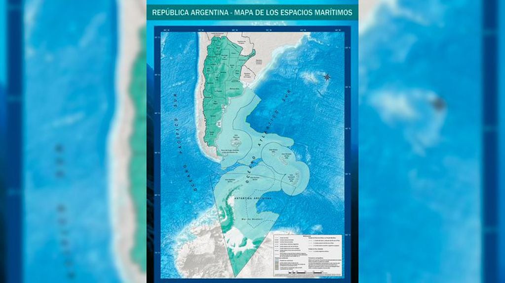 Mapa de los espacios marítimos entre Chile y Argentina.