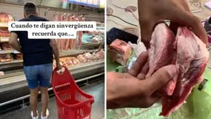 Un joven convenció al carnicero a que cambie la etiqueta de un asado para pagarlo más barato