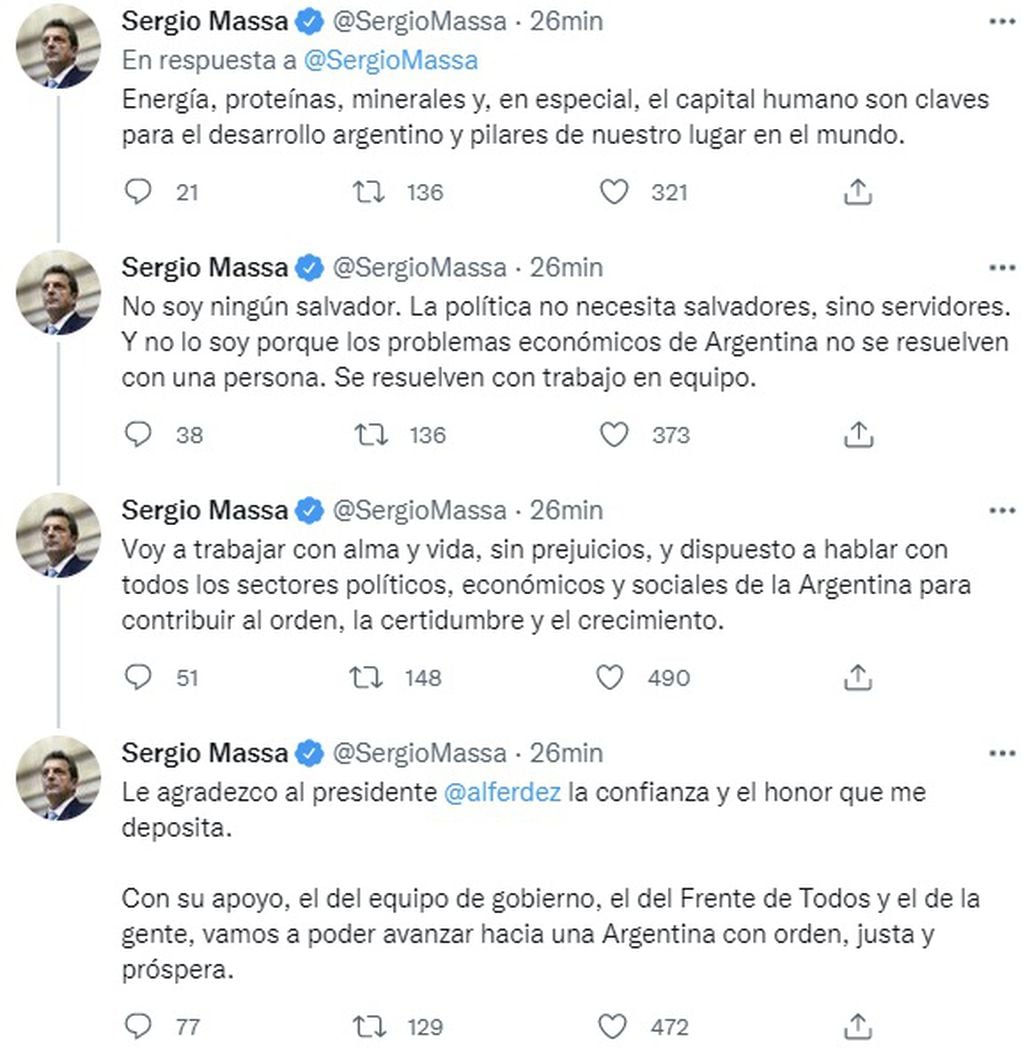 Sergio Massa agradeció a Alberto Fernández por la designación como ministro de Economía (Twitter @SergioMassa)
