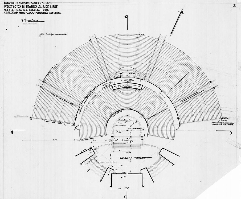 Planos del Teatro Griego proyectado por el arquitecto Daniel Ramos Correa.
