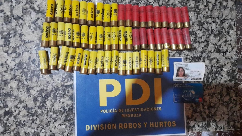 Cartuchos y documentos falsos entre los elementos secuestrados a la banda que se hacía pasar por efectivos policiales en Guaymallén. Foto: Ministerio de Seguridad