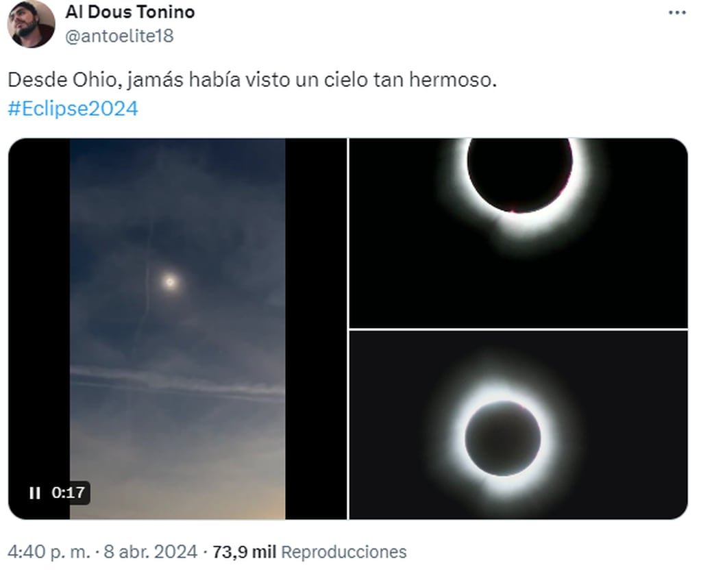 Usuarios en las redes compartieron imágenes del eclipse solar total