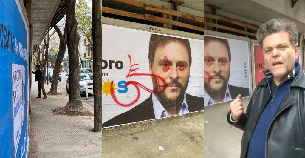 Alfredo Casero vandalizó un cartel de Leandro Santoro.