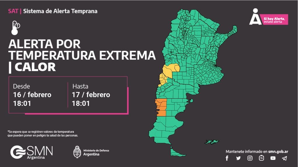 Alerta del Servicio Meteorológico Nacional. Foto: X / @SMN_Alertas