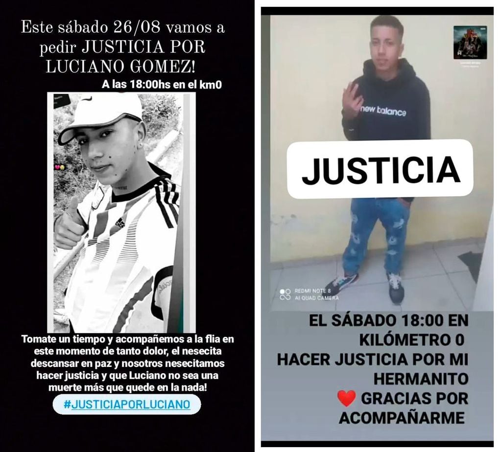Convocatoria por el homicidio de Luciano Gómez. / Facebook.