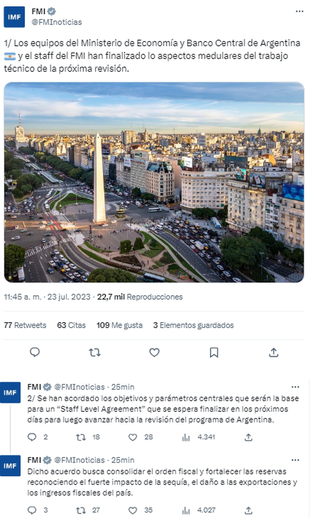 Este domingo, el FMI informó que llegó a un acuerdo con el Gobierno Argentino y señalaron que “se han acordado los objetivos y parámetros centrales”. Foto: Twitter / FMI