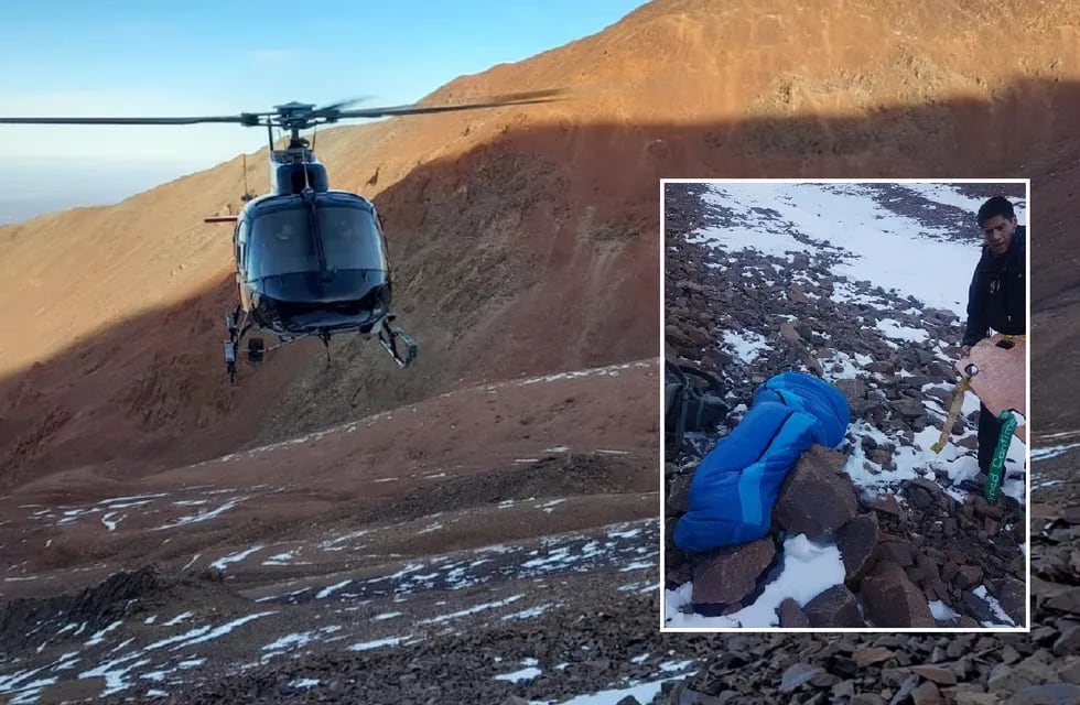 Rescataron con el helicóptero policial a una andinista accidentada en Potrerillos (Prensa Ministerio de Seguridad)