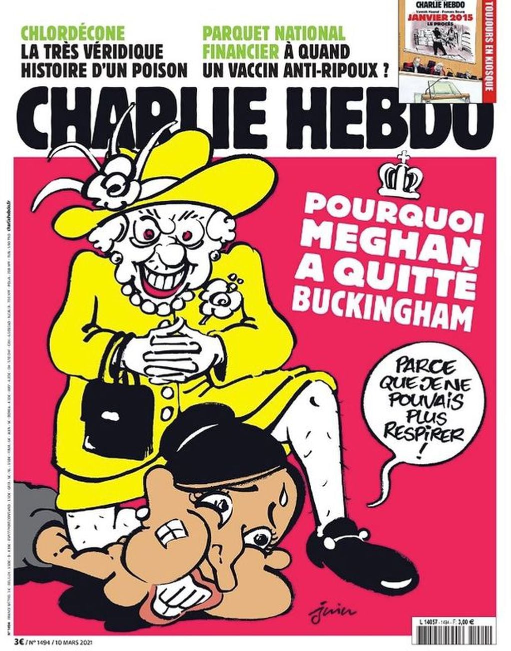 Charlie  Hebdo satirizó a la realeza británica y la comparó con el racismo en Estados Unidos.
