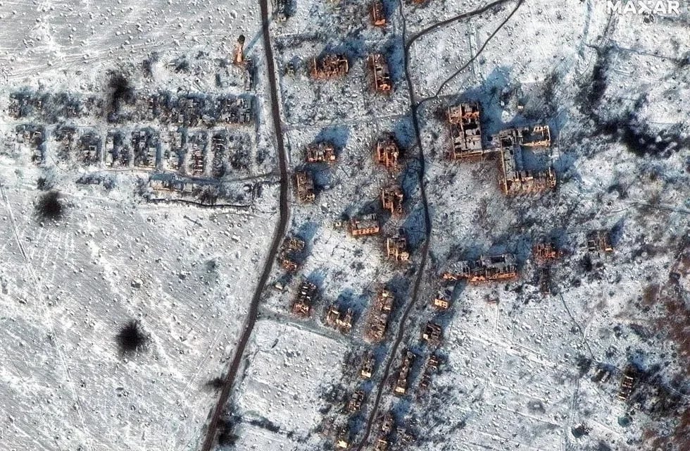Imagen satelital de la ciudad de Soledar, punto estratégico clave en el control del Donbás.
