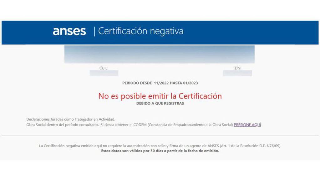 Certificación negativa ANSES.