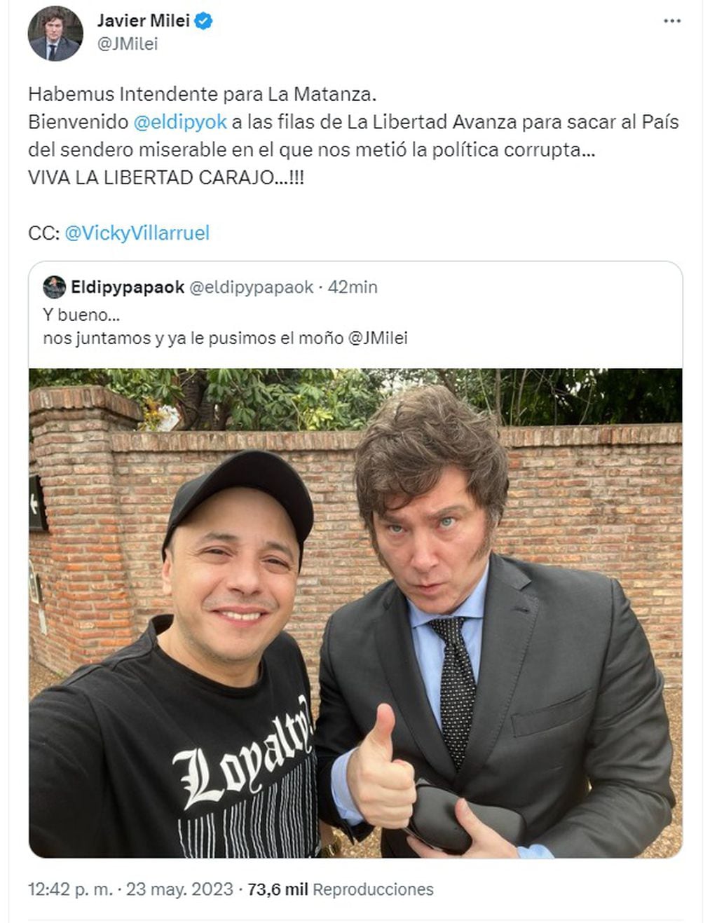 El Dipy será el candidato de Javier Milei en La Matanza (Twitter)