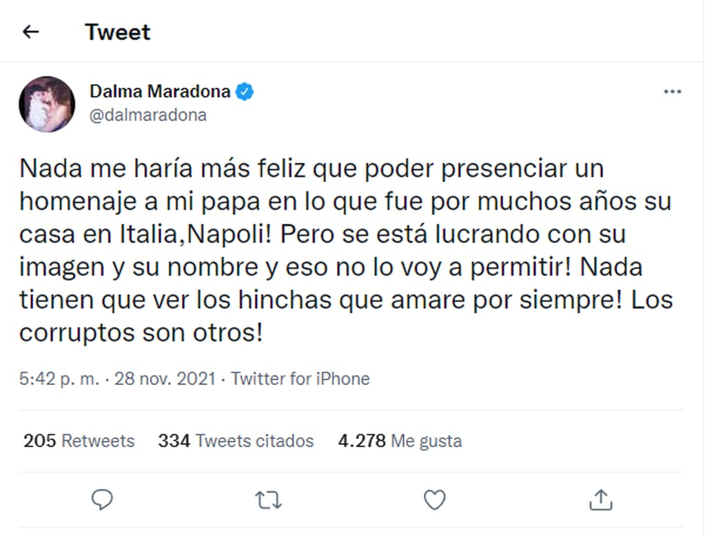 Dalma Maradona en Twitter.