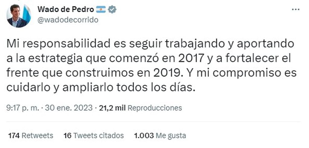 Eduardo de Pedro se expresó en Twitter.
