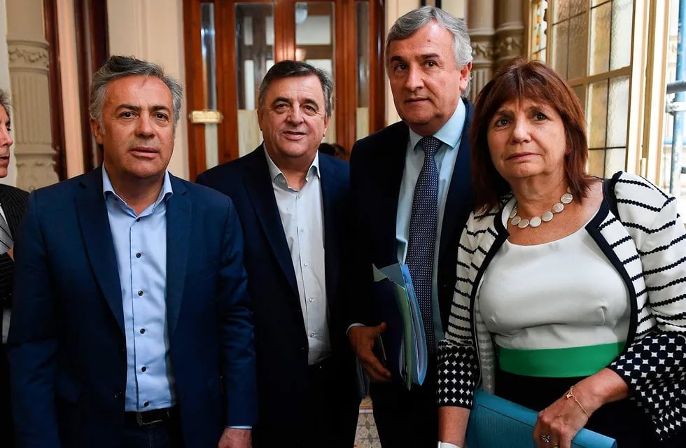 Alfredo Cornejo, Mario Raúl Negri, Gerardo Morales y Patricia Bullrich de Juntos por el Cambio.