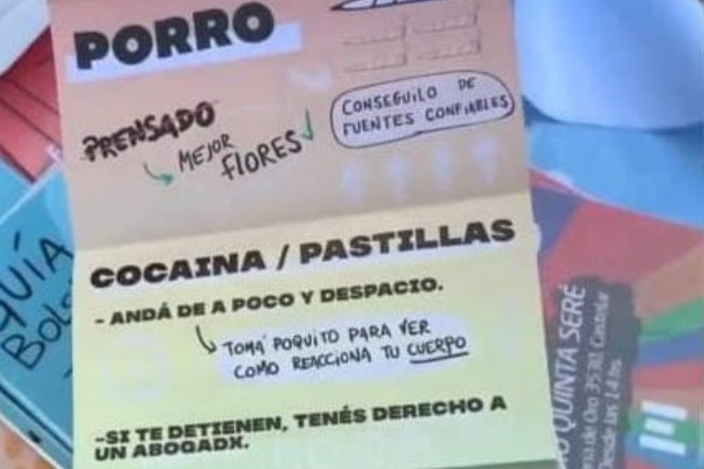 “Tomá poquita cocaína”: la insólita recomendación del Municipio de Morón a los jóvenes en un folleto. Foto: Twitter @diegosantilli