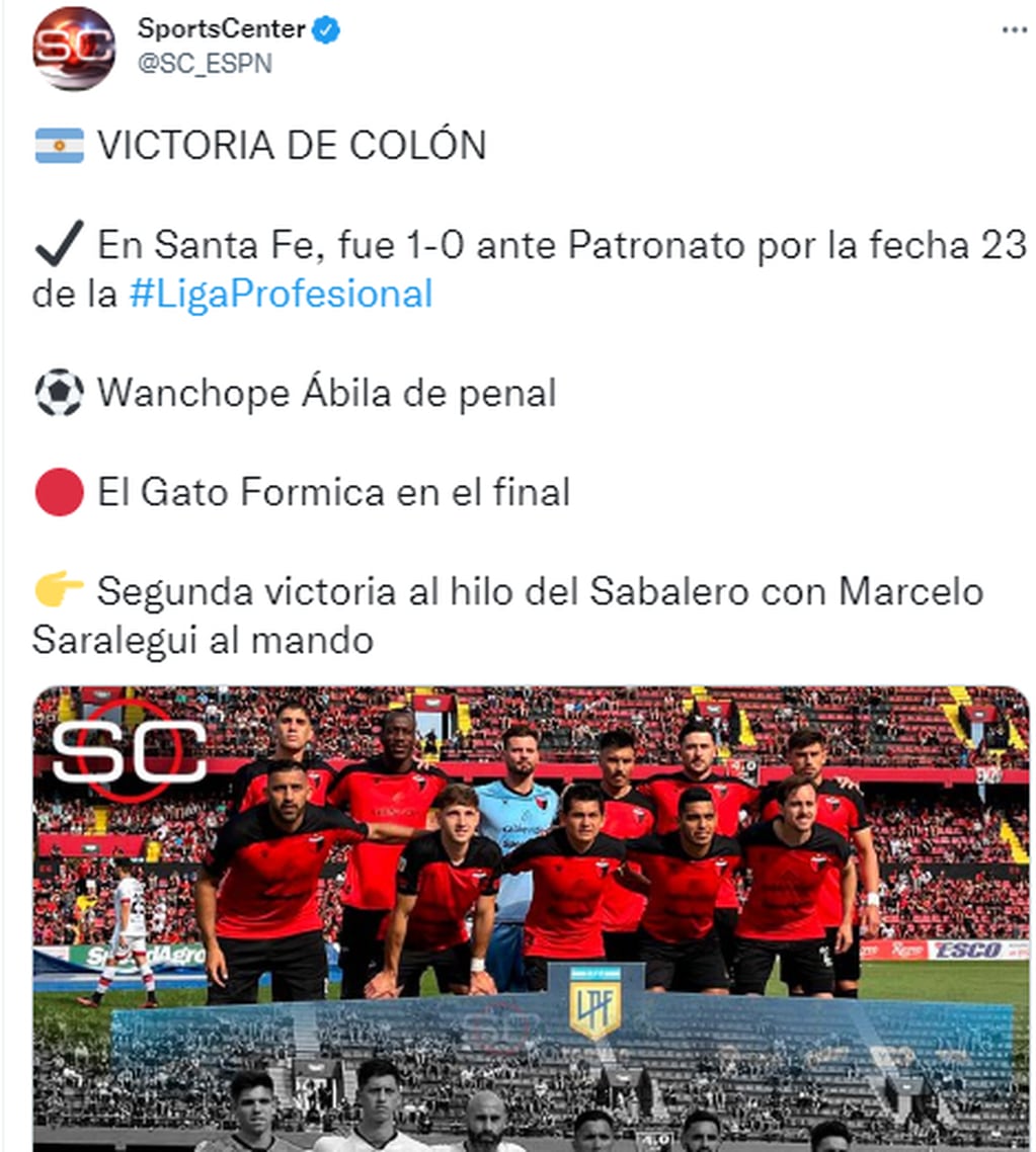 Colón de Santa Fe derrotó por 1-0 a Patronato por la fecha 23 de la LigaProfesional con un tanto de Wanchope Abila de penal. / Gentileza.