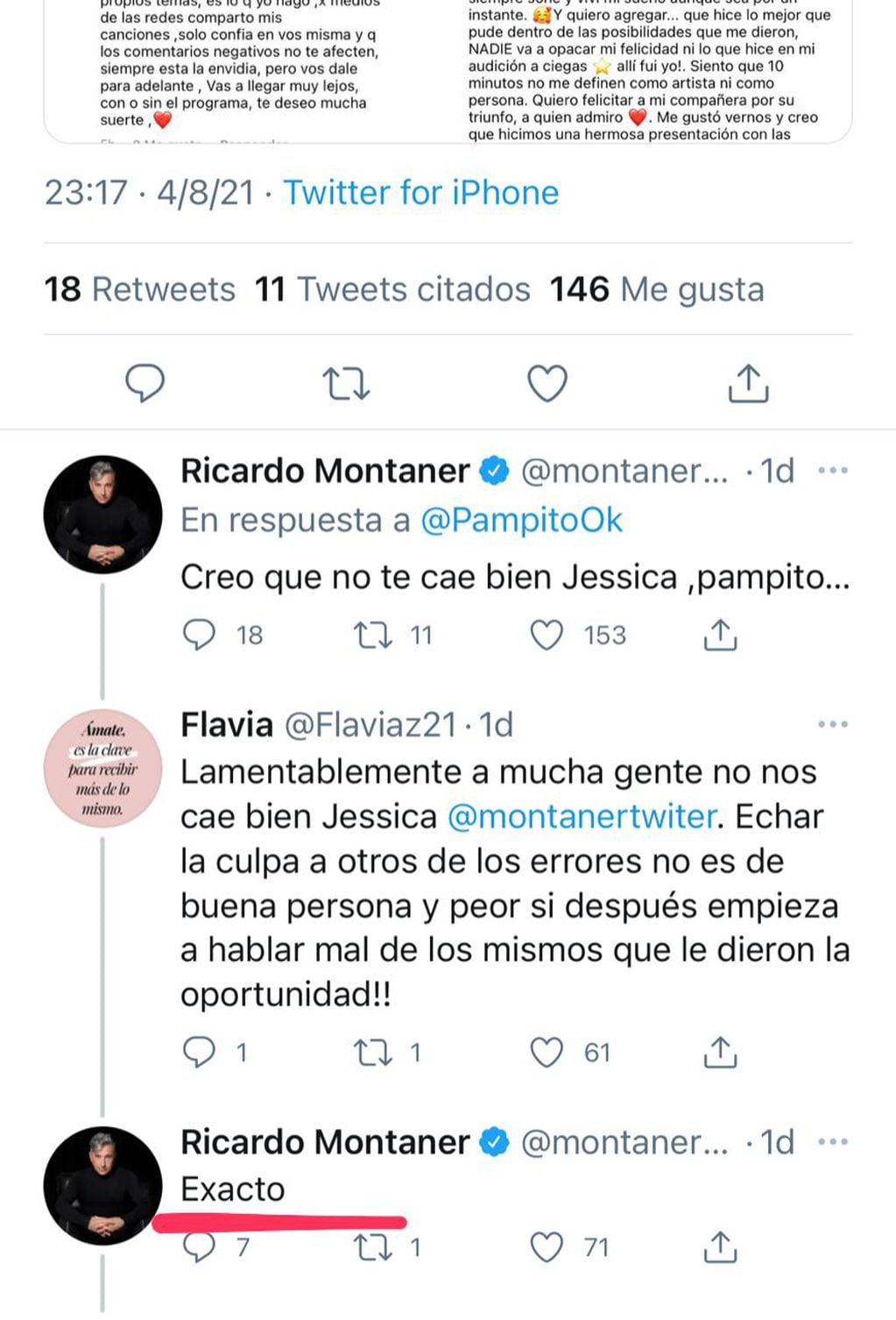 Ricardo Montaner defendió a sus hijos de los comentarios de Jessica Amicucci.