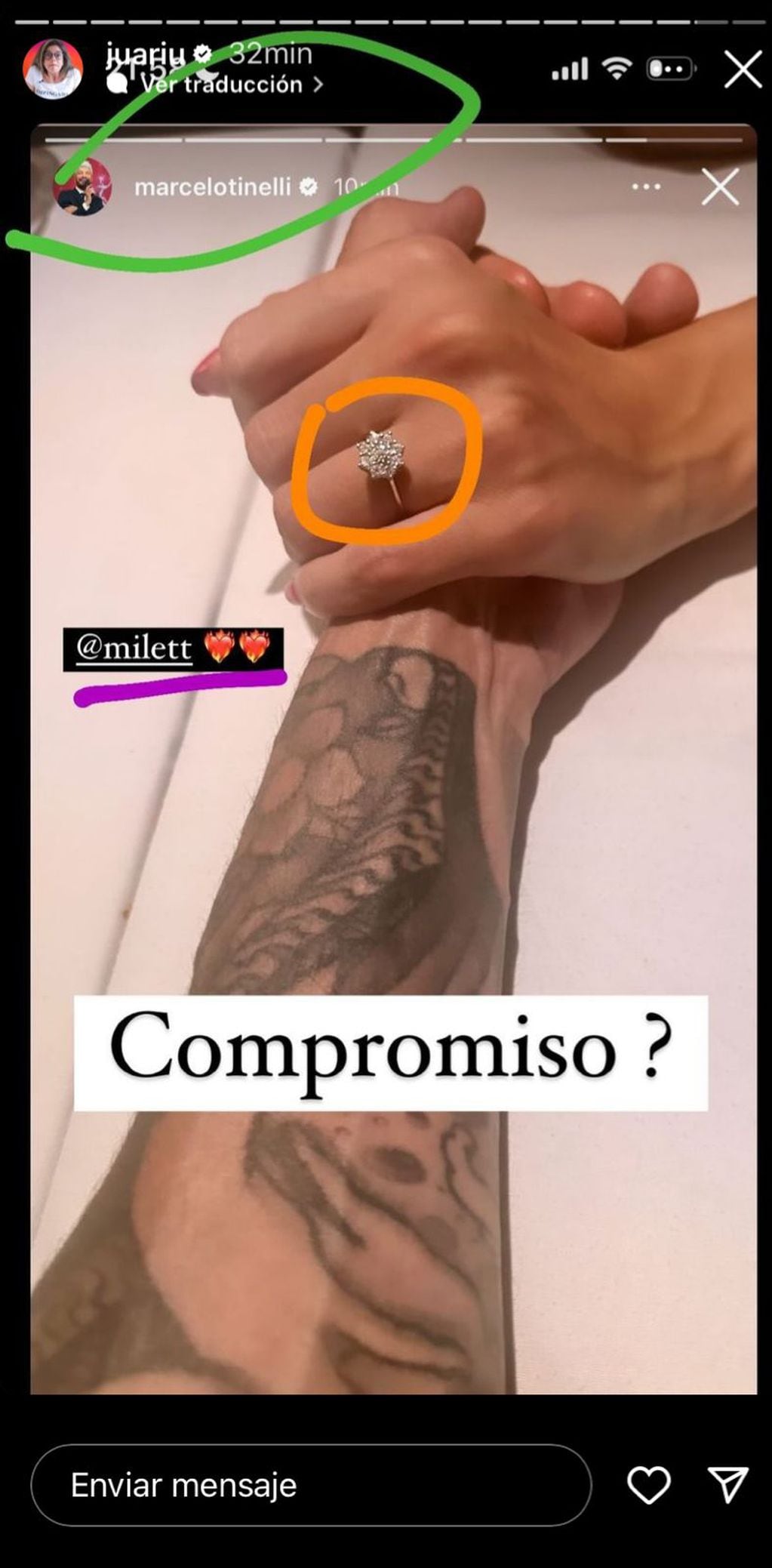 Marcelo Tinelli se comprometió con Milett Figueroa. Captura de pantalla.