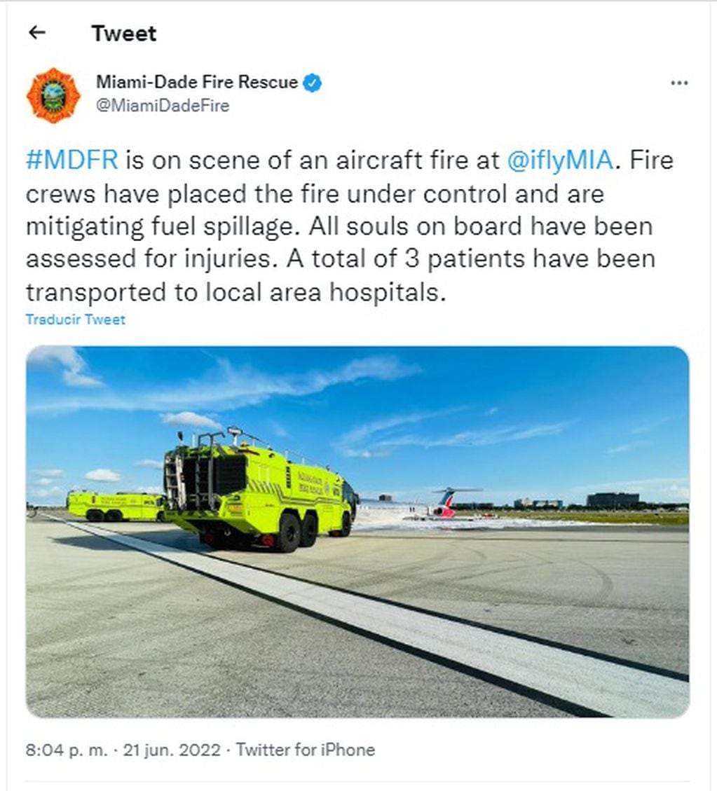 El comunicado de los bomberos de Miami Dade.
