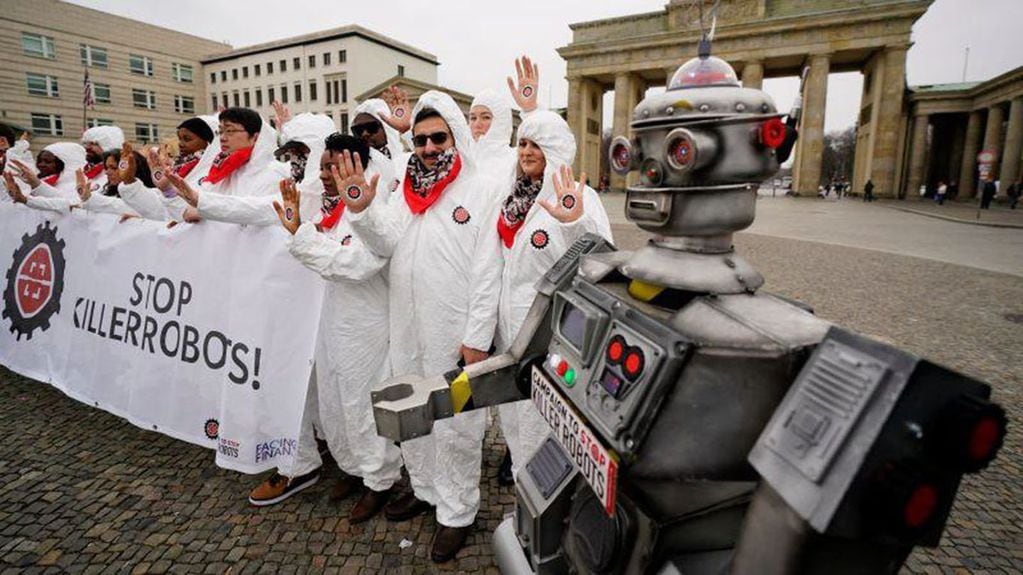 La campaña de la ONG contra los robots asesinos, en Berlín, en el año 2019. Foto: Web