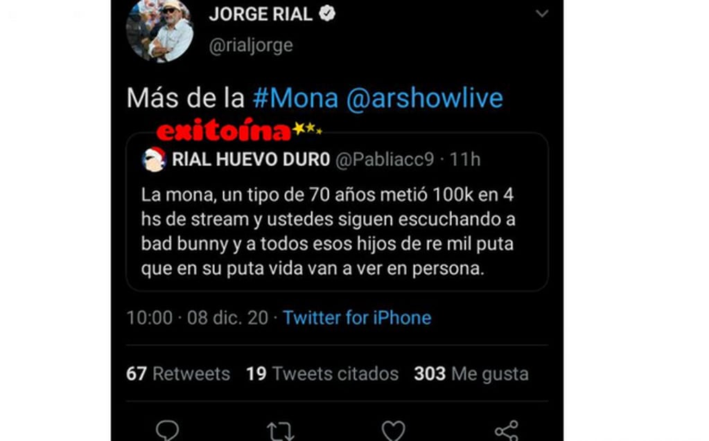 Tweet sobre Jorge Rial