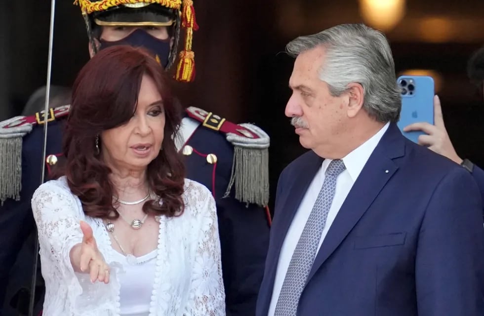 La vicepresidenta Cristina Fernández y el jefe de Estado, Alberto Fernández, al finalizar el acto por la apertura de las sesiones ordinarias del Congreso. Archivo
