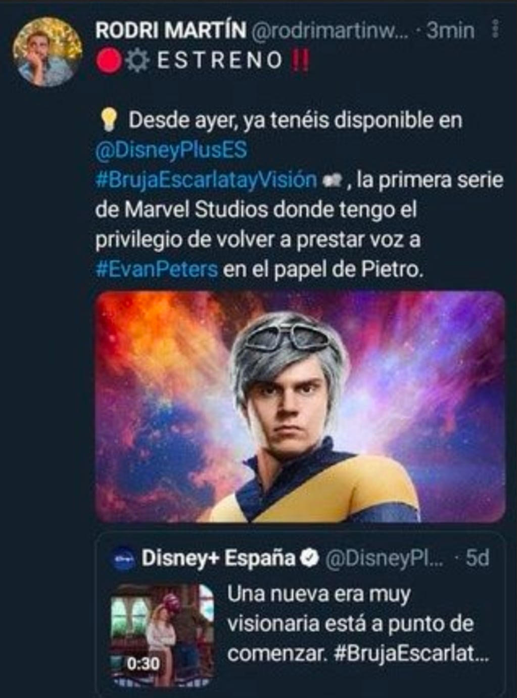 Disney echó a un actor español de doblaje que reveló una trama secreta de la serie Wandavisión en su cuenta de Twitter.