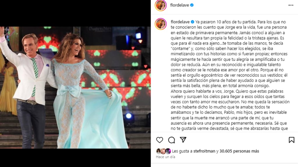 Flor de la V recordó a Jorge Ibáñez. / Instagram