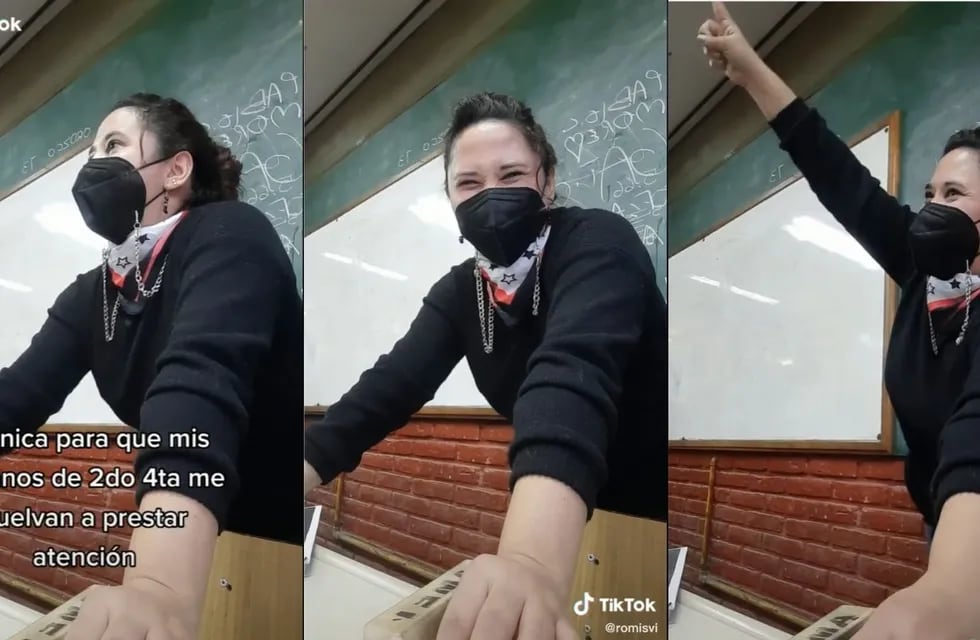 La docente jujeña utiliza un curioso método para que sus estudiantes le presten atención. / Foto: captura de video