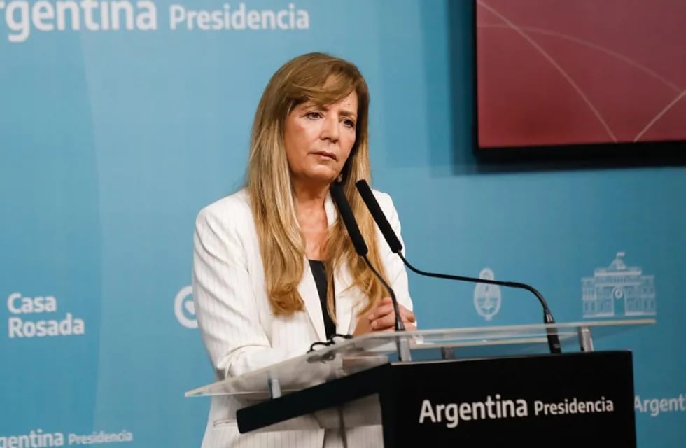 Gabriela Cerruti en la conferencia de prensa en Casa Rosada. (Presidencia)