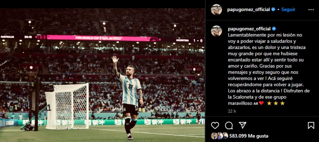 Papu Gómez estará ausente en los amistosos de la Selección Argentina. Foto: Instagram/@papugomez_official