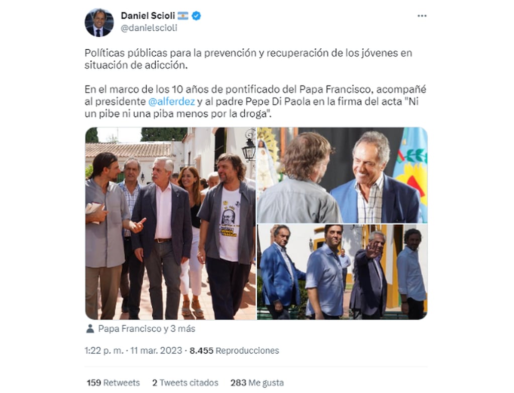 Tweet de Daniel Scioli, Embajador de Argentina en Brasil. Foto: Twitter.