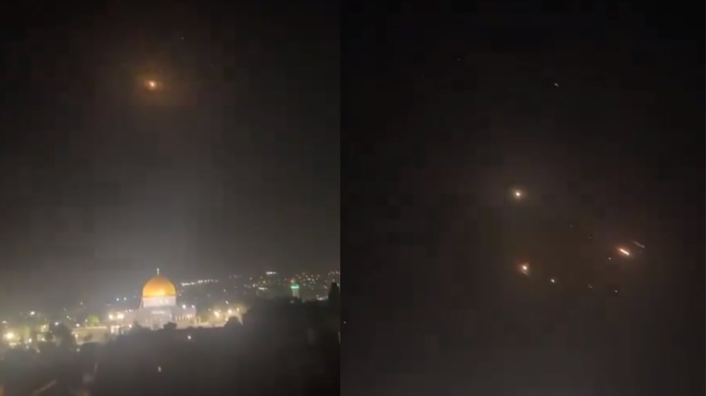 Sistemas de defensa de Israel trabajan en derribar los misiles iraníes sobre Jerusalén. Foto: Captura video