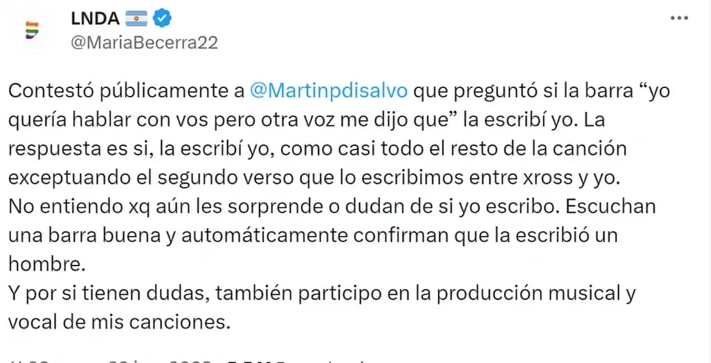 La respuesta de María Becerra.