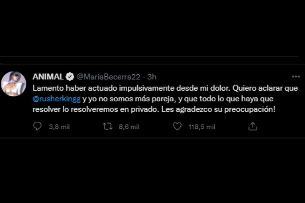 María Becerra anunció su separación de Rusherking. (Twitter)