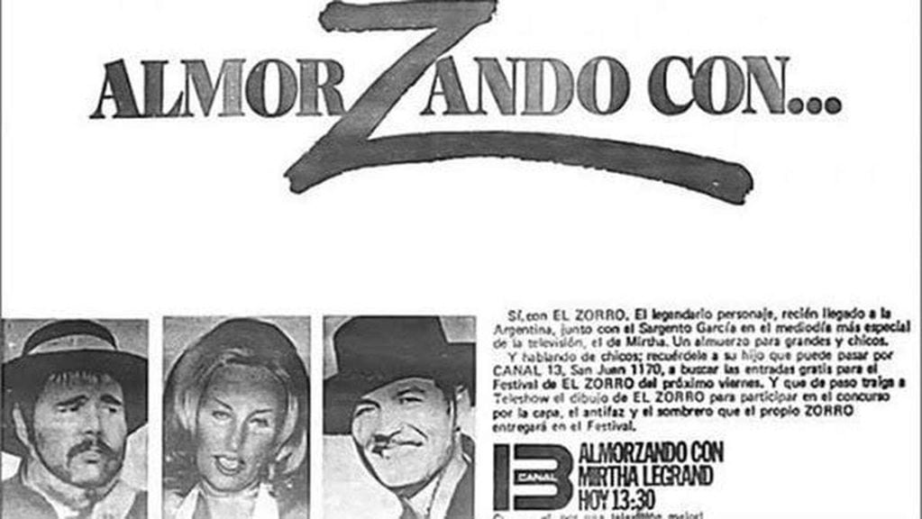 Guy Williams (El Zorro) y Henry Calvin (sargento García) almorzaron con Mirtha Legrand en 1973 (Archivo)