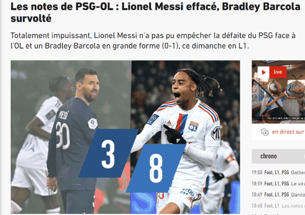 La calificación de Messi por parte del periódico francés  'L'Equipe'
